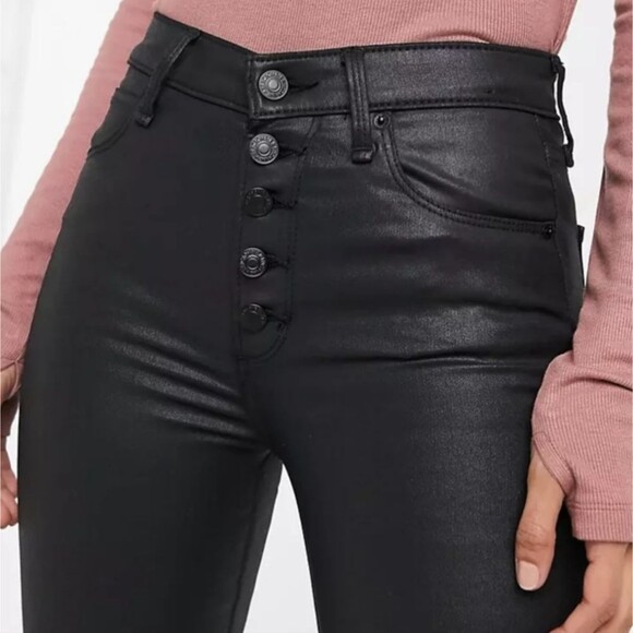Abercrombie & Fitch Black Coated Ankle Straight Ultra High Rise Jeans Size 30 - Picture 9 of 10